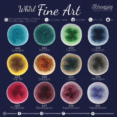 Miniatura 3 de Scheepjes Whirl Fine Art - Hilo degradado, 220 g (7.8 oz) – Minimalismo 650, Superwash Merino, mezcla de acrílico y nailon 650 Minimalismo