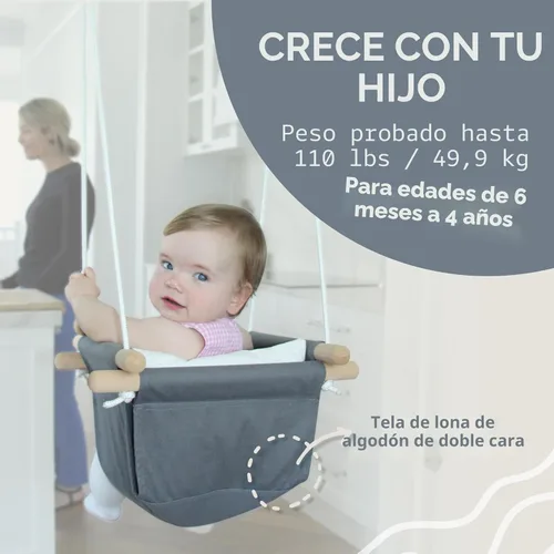 Miniatura 6 de Monkey & Mouse Columpio para bebé, silla colgante portátil para interiores y exteriores, color verde pálido, para bebés y niños pequeños de 6 meses