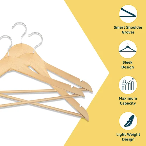Miniatura 5 de Lifemaster Juego de perchas de madera - 50 piezas, antideslizantes, versátiles, ahorradoras de espacio para traje, abrigo, camisola, chaqueta