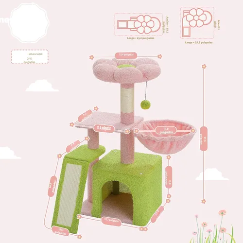 Miniatura 4 de PETEPELA - Árbol para gatos con flores, torre de 32 pulgadas para interiores, condominio para gatos pequeños con rampa de sisal para rascar, hamaca