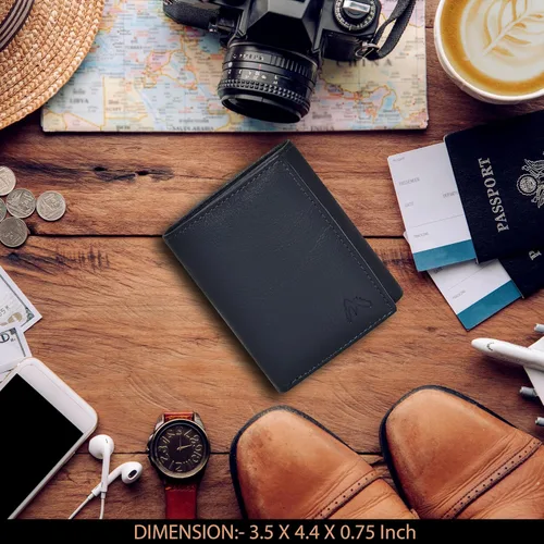 Miniatura 48 de Cartera de cuero RFID hecha a mano para hombres, elegante cartera de bolsillo frontal triple con 2 ranuras para identificación y 9 tarjetas, Negro