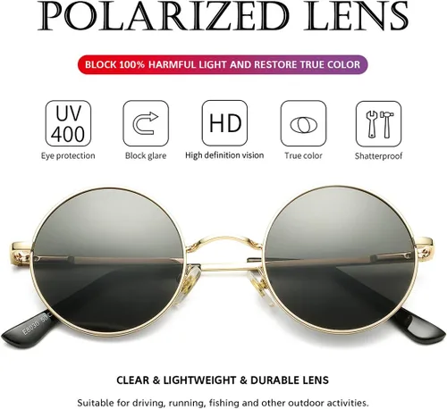 Miniatura 2 de PORADAY Circle Lennon - Gafas de sol polarizadas redondas retro, estilo hippie, gafas de sol de círculo pequeño