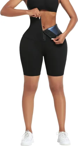 huiming Pantalones cortos de sauna para mujer, cintura alta, entrenamiento de cintura estomacal, leggings adelgazantes, pantalones moldeadores de