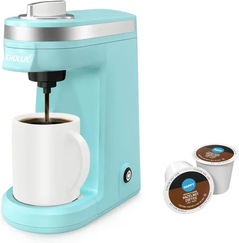CHULUX Mini cafetera para cápsulas K, cafetera de una sola porción para una taza americana, máquina de café ligera en cápsulas, aguamarina