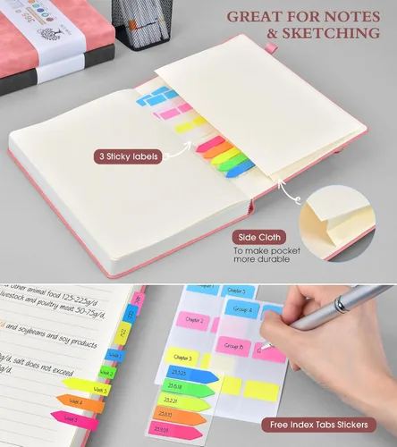 Miniatura 5 de PERCUN Cuaderno rayado A4, 365 páginas de gran tamaño de cuero para escribir para mujeres y hombres, cuaderno de tapa dura con páginas gruesas