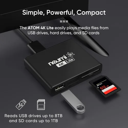 Miniatura 2 de NEUMI Atom 4K Lite Reproductor multimedia digital Ultra-HD para unidades USB y tarjetas SD, reproduce videos 4K/UHD, HEVC/H.265, HDMI y AV