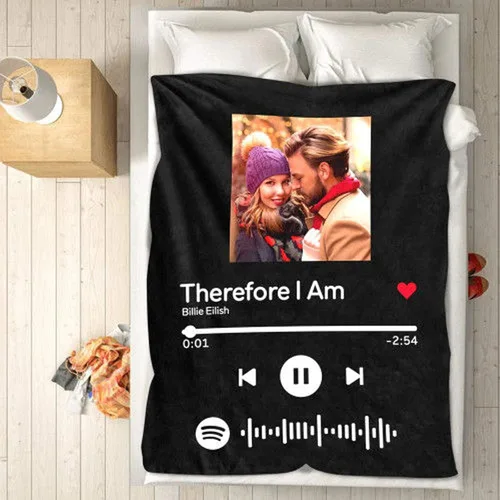 Miniatura 3 de Manta personalizada con escaneo de imágenes, código de Spotify, foto negra, manta de forro polar personalizada, manta suave para cuna, manta