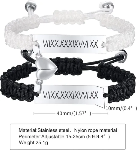 Miniatura 5 de XUANPAI Engraved Handmade Matching Couples Rope Braided ID Bracelets Set Anniversary Personalized Gift for Him and Her