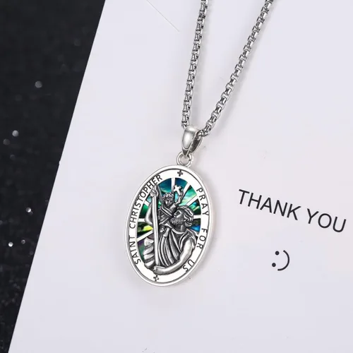 Miniatura 403 de Collar de plata de ley 925 con medalla de San Patrón, colgante de protección católica, amuleto, joyería religiosa para hombres y mujeres