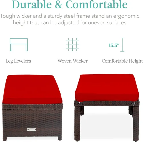 Miniatura 2 de Best Choice Products Juego de 2 otomanas de mimbre, muebles de exterior multiusos para patio, patio trasero, asientos adicionales, reposapiés, mesa