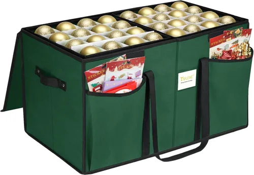 Miniatura 29 de BALEINE Caja de almacenamiento de adornos navideños con divisores, contenedor de almacenamiento de adornos navideños de alta calidad para Rojo