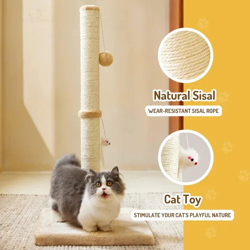 Miniatura 2 de MeowHomm Postes rascadores para gatos de interior y adultos de 32 pulgadas de alto con 2 bolas colgantes, rascador grande para gatos, incluye cuerda