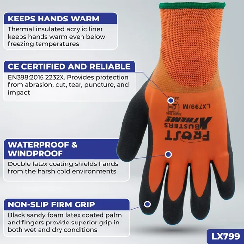 Miniatura 2 de LX799 - Guantes de trabajo aislados impermeables, guantes para congelador, guantes térmicos de trabajo de invierno, clima frío, agarre firme