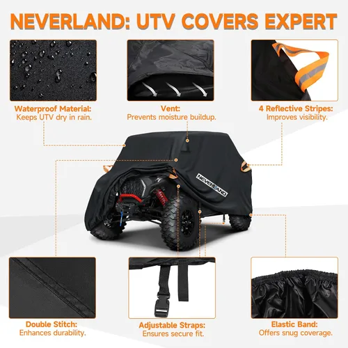 Miniatura 4 de NEVERLAND cobertor impermeable universal UTV para vehículo utilitario, también para Polaris Can-Am, Yamaha, Honda, Suzuki, BMW y Kawasaki, Negro