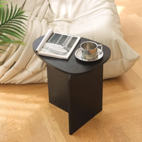 Miniatura 2 de AWASEN Mesa auxiliar negra, mesa auxiliar triangular pequeña para sala de estar, mesa de acento moderna con tablero único, mesa de noche mini para C