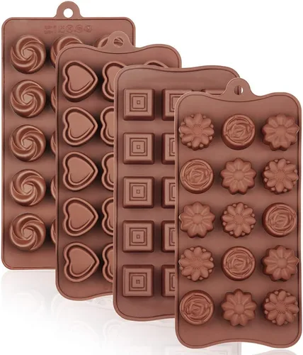 La chat 4 paquetes de moldes de silicona para chocolate, molde antiadherente de grado alimenticio para hornear, dulces y mantequilla con diferentes