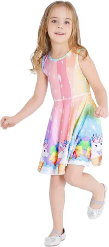 Miniatura 3 de LaBeca Vestidos de Niñas Sin Mangas de Manga Larga para Niñas Pequeñas y Grandes Unicornio Sirena Vestidos Casuales