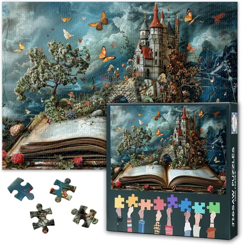 Miniatura 2 de Rompecabezas para adultos, mundo de fantasía, dentro del libro, rompecabezas de flores, conocimiento, mariposa, rompecabezas de castillo