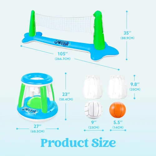 Miniatura 8 de JOYIN Juego de flotador de piscina inflable con red de voleibol y aros de baloncesto; bolas incluidas para niños y adultos, juego de piscina