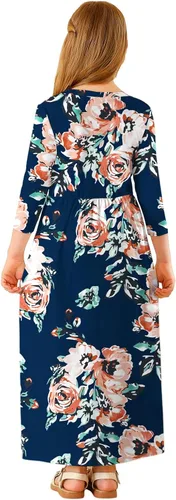 Miniatura 50 de 21KIDS Vestido largo floral de manga larga 3/4 con bolsillos para niñas de 6 a 12 años