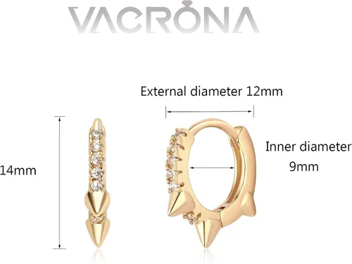 Miniatura 4 de VACRONA - Aretes tipo arracadas para mujer, chapados en oro de 14 quilates, diseño de aro de arracada