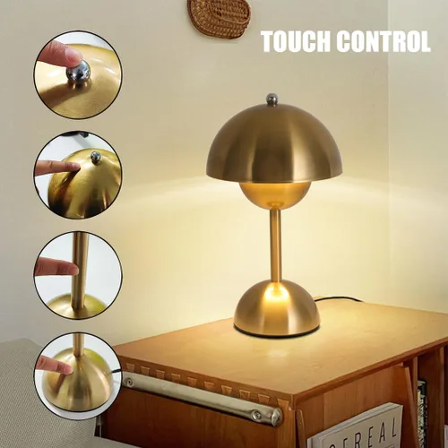 Miniatura 2 de Lámpara de mesa con control táctil, lámpara de seta dorada regulable, luz nocturna para dormitorio, sala de estar, estudio, cafetería, oficina, luz