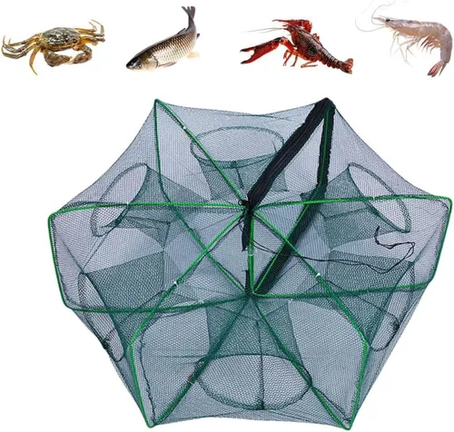 Trampa para peces plegable automática con nailon y metal, red de pesca portátil para cangrejos, camarones, peces pequeños, ideal para lagos y ríos,