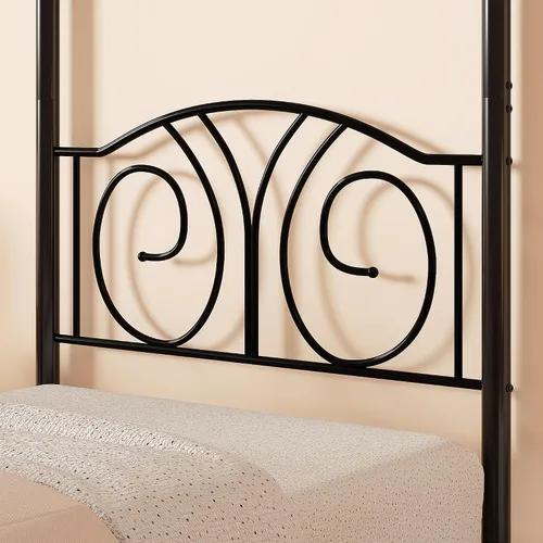 Miniatura 4 de VECELO Base de cama con dosel de metal, tamaño individual, base de colchón con plataforma de 4 pósteres con cabecero, soporte de listones de acero
