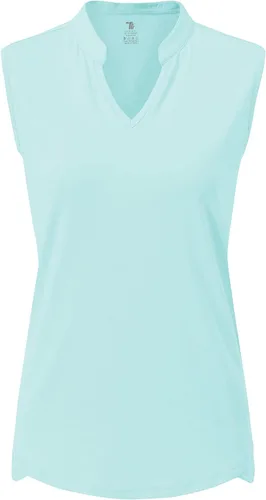 Miniatura 2 de BGOWATU Camisetas polo de golf para mujer, sin mangas, cuello en V, sin cuello, protección UV, secado rápido, ligeras