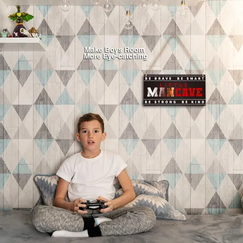 Miniatura 3 de Letrero de madera para colgar en la puerta de Little Man Cave, All-Star Sports - Decoración para colgar en la puerta, decoración para niños