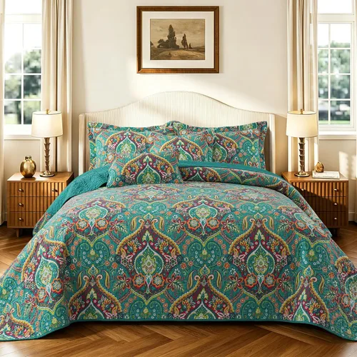Miniatura 8 de TWINRUN Edredones de algodón tamaño Queen, colcha ligera tamaño Queen para cama, juego de edredón reversible suave a cuadros florales tamaño Queen G