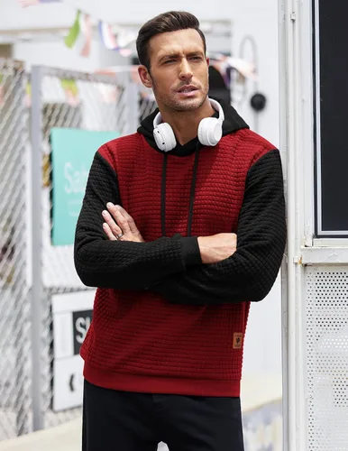 Miniatura 2 de COOFANDY - Sudadera con capucha para hombre, casual, de manga larga, con cordón ajustable y tejido de punto de gofre