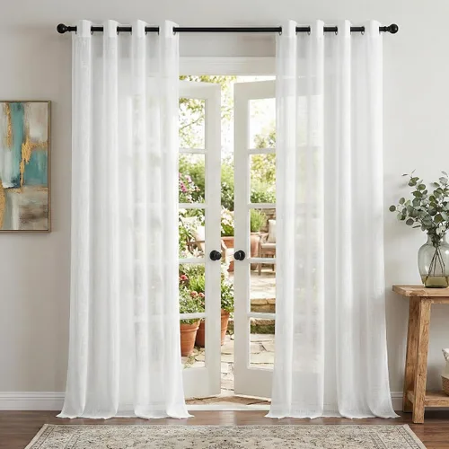 Miniatura 11 de NICETOWN Cortinas de lino transparente blanco para ventanas de 84 pulgadas de largo, cortinas verticales semitransparentes con ojales en la parte