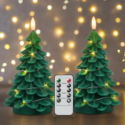 Miniatura 11 de Velas de Cristal sin Llama de Árbol de Navidad con Control Remoto Temporizador Operadas con Batería Cera Real Mecha 3D LED Parpadeantes Velas