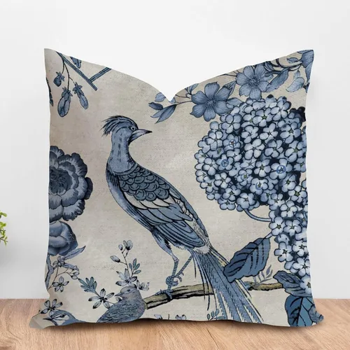 Miniatura 8 de ArogGeld Fundas de almohada de granja de camelia y pavo real, color rosa, rubor, chinoiserie, pájaro, blanco, lino, funda de cojín chinoiserie