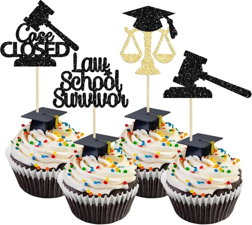 Miniatura 31 de Gyufise 24 piezas Adornos para pastel de graduación 2026 con purpurina negra, clase de 2026, adornos para magdalenas con gorra de graduación