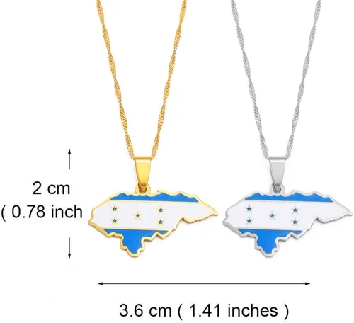 Miniatura 6 de Collar de cadena ajustable con colgante de mapa de Honduras para hombres, Acero inoxidable, No es una piedra preciosa