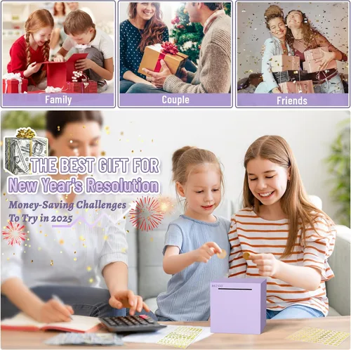 Miniatura 7 de hizgo alcancía para adultos morada, alcancía de acero inoxidable para adultos/niños que debe romperse para abrirse, caja de ahorro de dinero