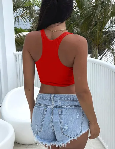 Miniatura 3 de Kaximil Camiseta corta sin mangas básica para mujer, sexy, espalda cruzada, de doble capa