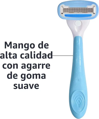 Miniatura 5 de Amazon Basics - Mango de navaja de afeitar de cinco hojas para mujer, incluye 12 cartuchos y colgador de ducha, set de 14 piezas, azul