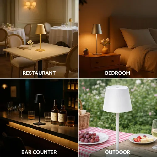 Miniatura 5 de Paquete de 2 lámparas de mesa inalámbricas recargables, funciona con pilas, lámpara LED táctil regulable con 3 temperaturas de color, lámpara