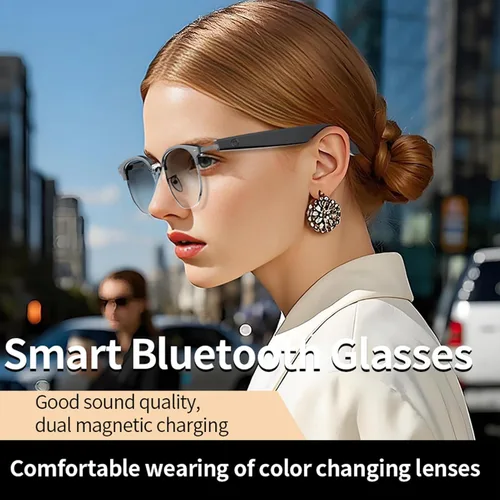 Miniatura 6 de PUSOKEI Gafas inteligentes, gafas de sol de audio, micrófono y altavoz integrados, protección U V00, auriculares de oído abierto, control táctil