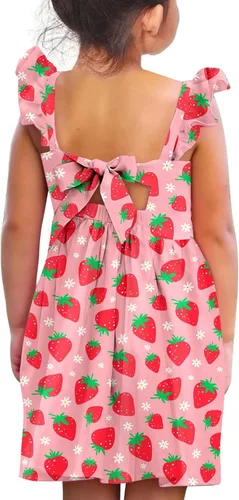 Miniatura 16 de Vieille Vestido de verano para niñas pequeñas, con volantes, manga corta, lindo vestido de sirena sin espalda para niños, vestido de playa casual