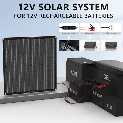 Miniatura 2 de Panel Solar 30W 12V Cargador de Batería Solar para Coche Portátil Impermeable Cargador de Batería de Goteo Mantenedor de Energía Solar con Clip