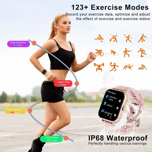 Miniatura 4 de Reloj inteligente para hombres y mujeres, compatible con teléfono Android iOS, pantalla táctil completa de 1.83 pulgadas, IP68, impermeable