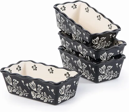 Miniatura 8 de Wisenvoy Mini molde para pan de cerámica para hornear pan, mini sartenes para pan de 4 piezas