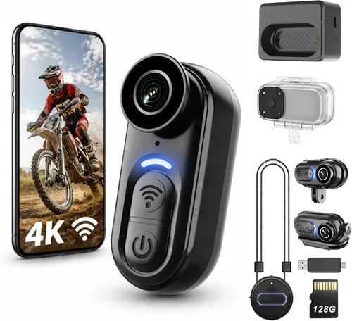 Mini cámara corporal portátil 4K – Cámara de acción magnética tamaño pulgar de 128 GB, estabilización de 6 ejes, grabación de audio/video, POV manos