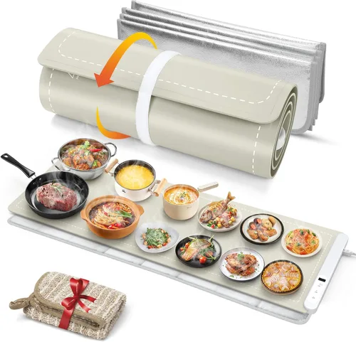 Miniatura 14 de FYY Tapete de calentamiento para alimentos con almohadilla resistente al calor, evita grietas en la encimera, mantiene la comida caliente, Gris