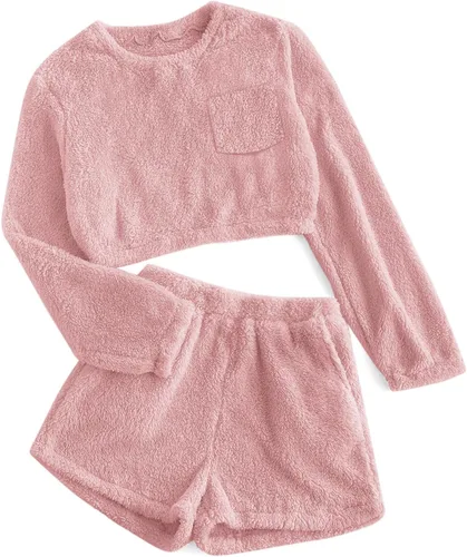Mafulus Conjunto de pantalones de dos piezas para niñas, cómodos, ligeros, de manga larga, con bolsillos