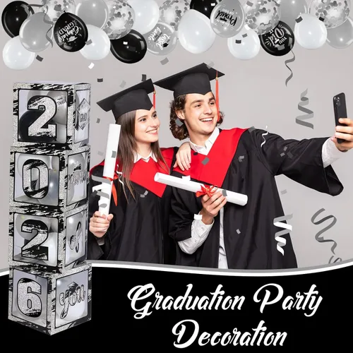 Miniatura 5 de Woanger 44 piezas de decoración de caja de graduación 2026 – Juego de cajas de fiesta de graduación de felicitaciones con cuerdas de luz LED y Negro